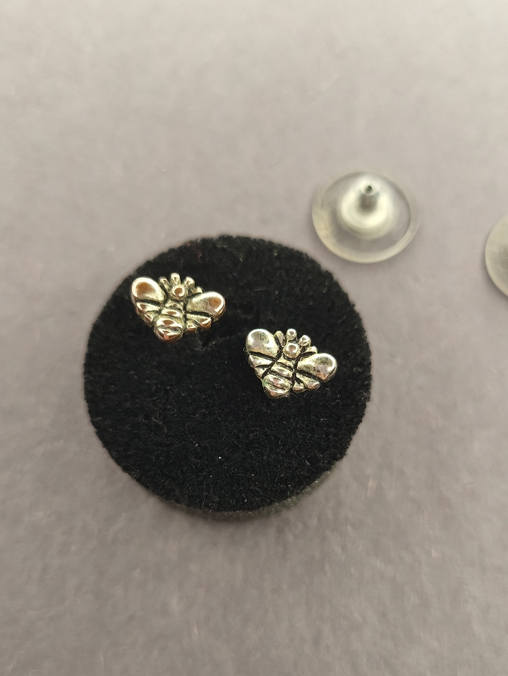 Sterling-Style Bee Stud Earrings - Silver Tone